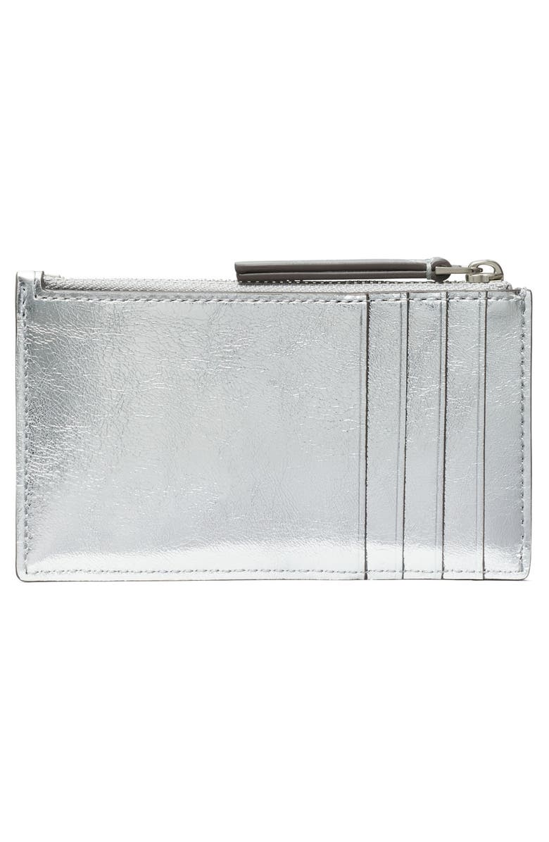Tory Burch Kira Diamond Quilted Leather Zip Wallet, Alternate, color, Silver