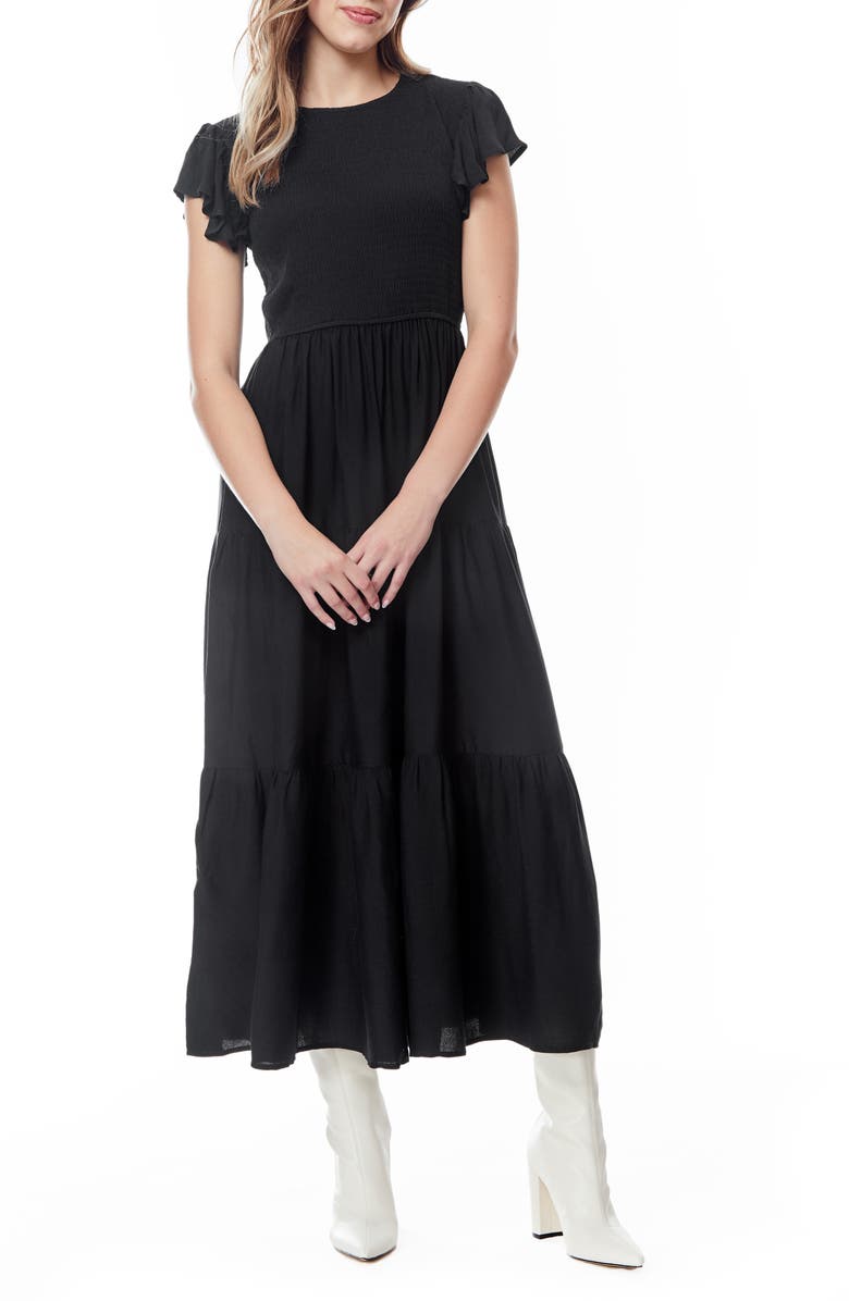 BY DESIGN Ainsley Tiered Maxi Dress, Main, color, Black