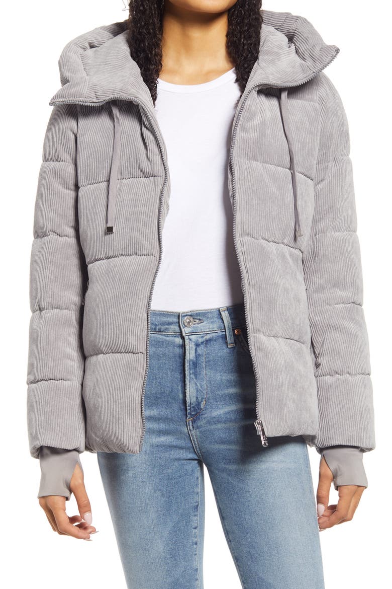 Hooded Funnel Puffer Coat, Main, color, GREY