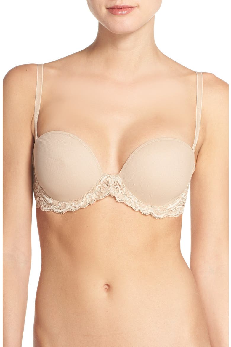 Feathers Underwire Plunge Strapless Bra, Alternate, color, CAFE