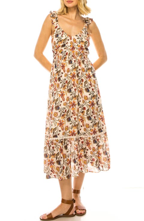 Ruffled Floral Midi Dress