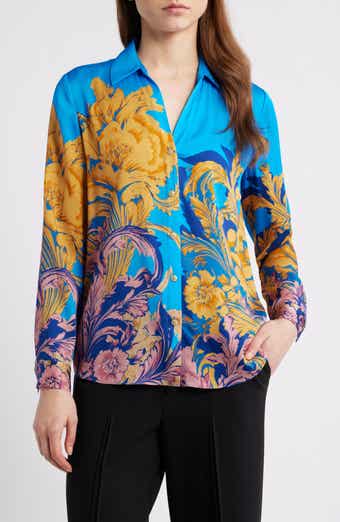 The Madeline Placed Floral Stretch Silk Button-Up Shirt