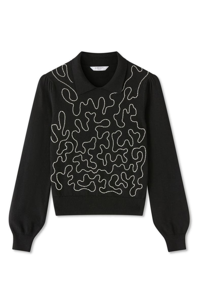 LK Bennett Judy Embellished Cotton & Merino Wool Collared Sweater, Alternate, color, Black Cream