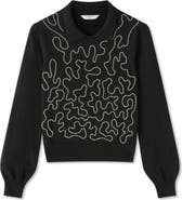 LK Bennett Judy Embellished Cotton & Merino Wool Collared Sweater