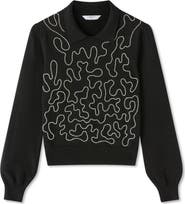 LK Bennett Judy Embellished Cotton & Merino Wool Collared Sweater