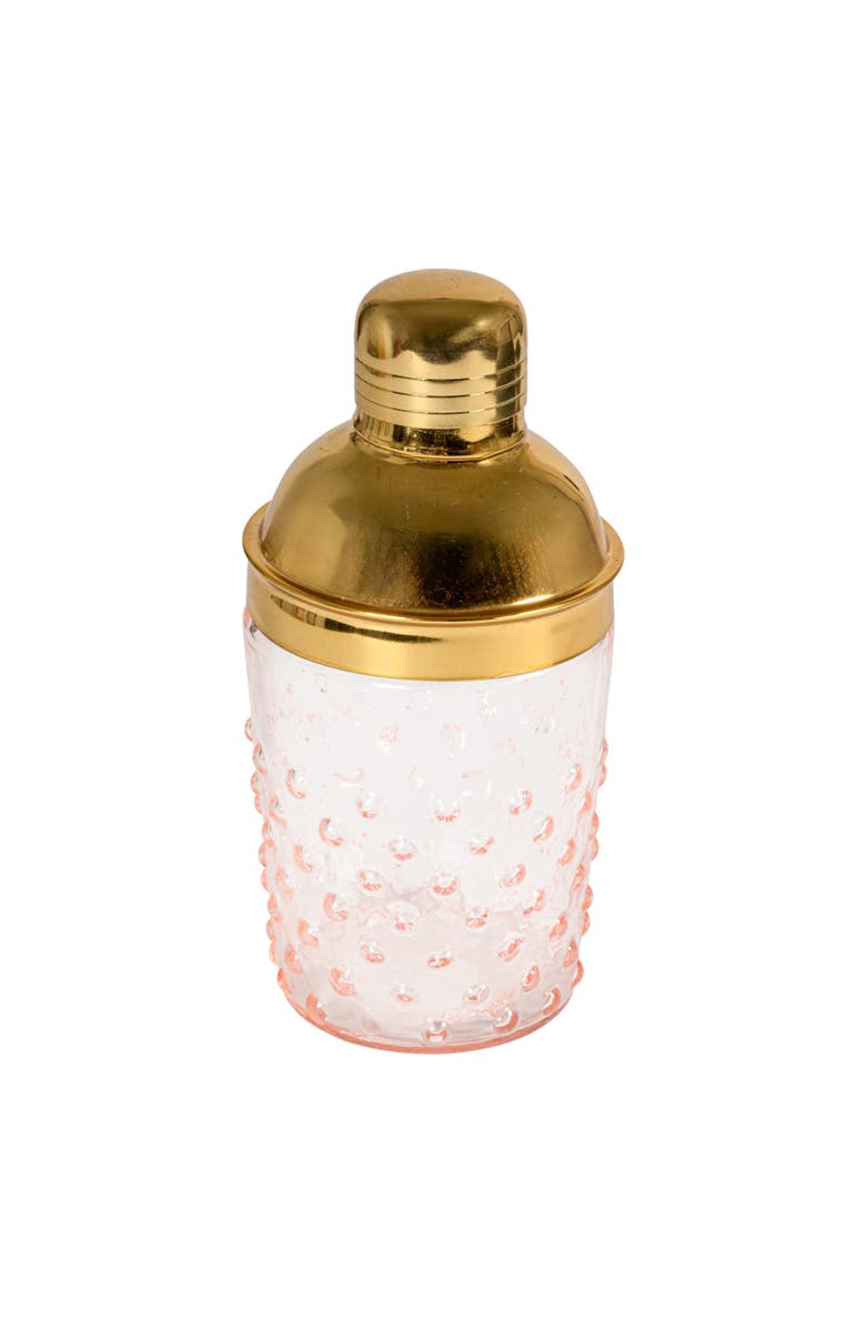 Storied Home Hand-Blown Glass and Stainless Steel Hobnail Cocktail Shaker, Pink and Gold, Main, color, Pink