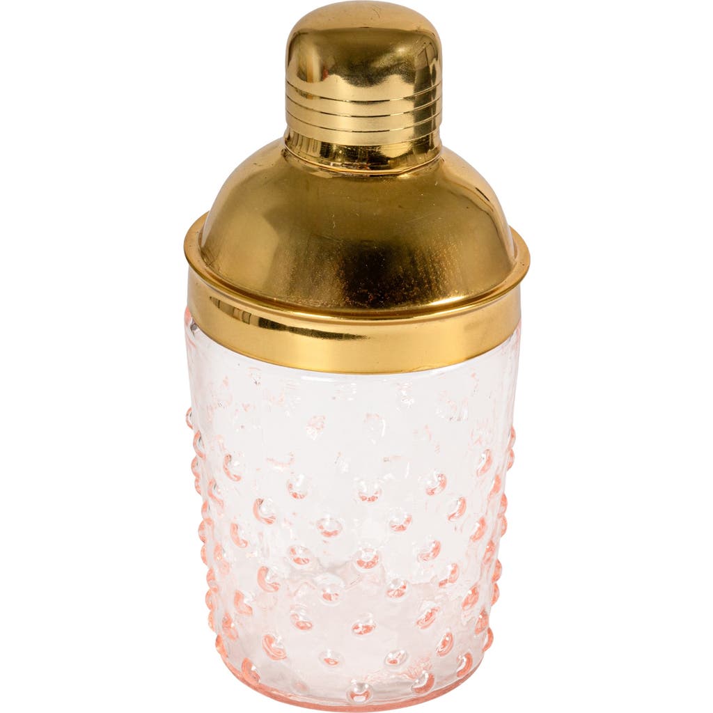 Storied Home Hand-blown Glass And Stainless Steel Hobnail Cocktail Shaker, Pink And Gold