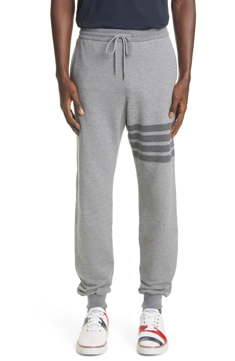 Thom Browne Tonal 4-Bar Cotton Joggers, Main, color, Med Grey