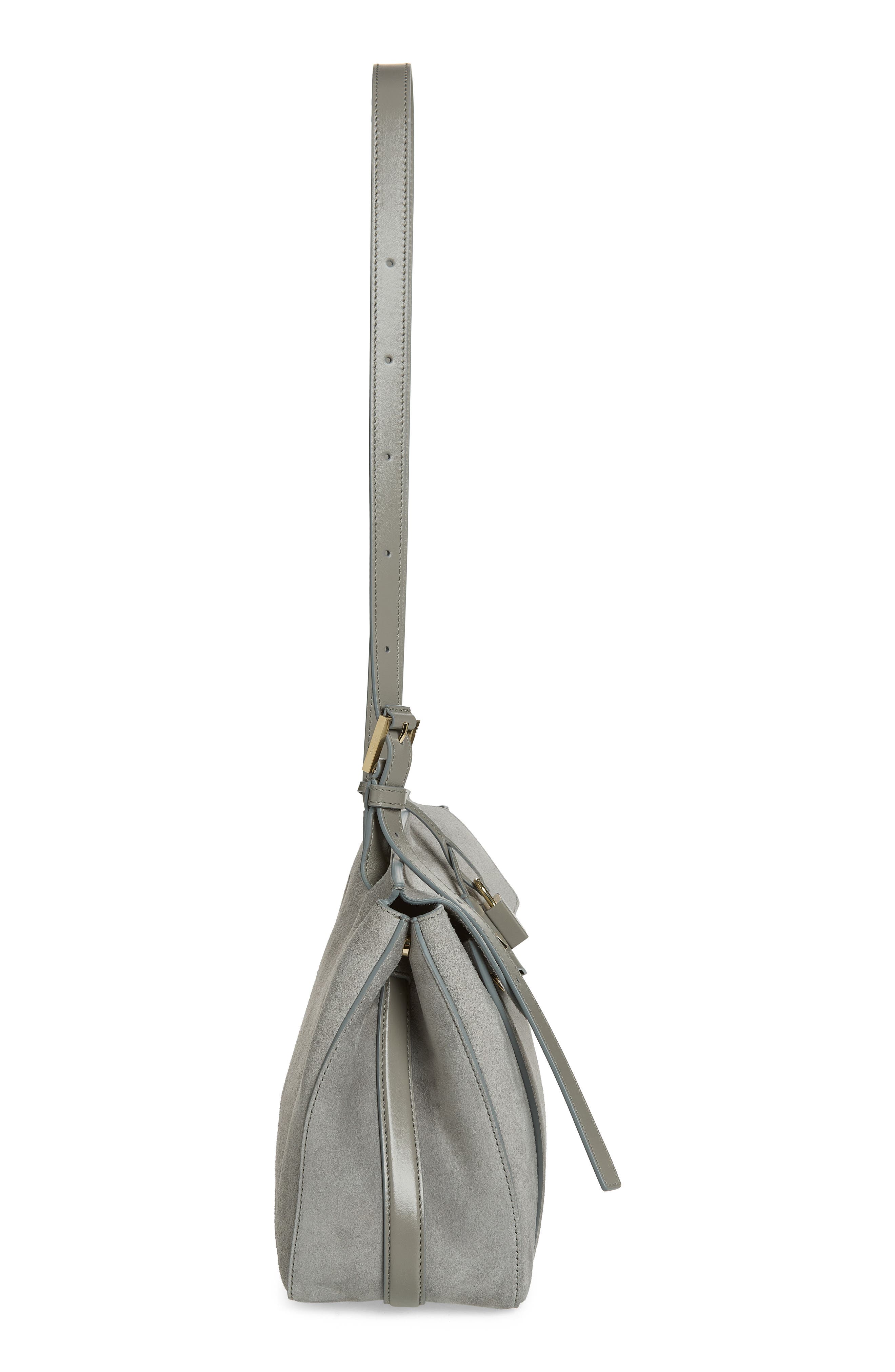 Medium Suede Besace Shoulder Bag, Alternate, color, CLOUDBURST