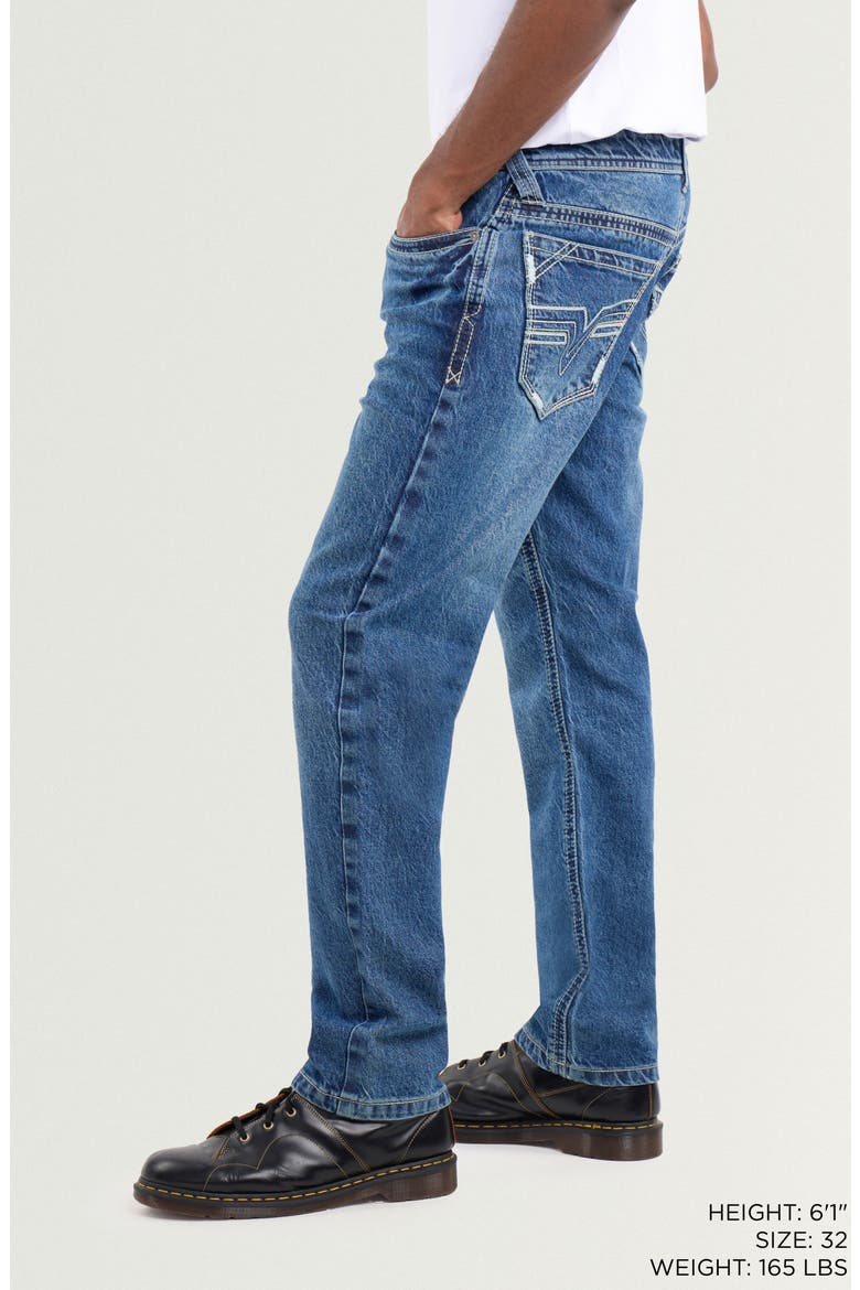 Saddle Stitch Relaxed Straight Leg Jeans, Alternate, color, MEDIUM BLUE