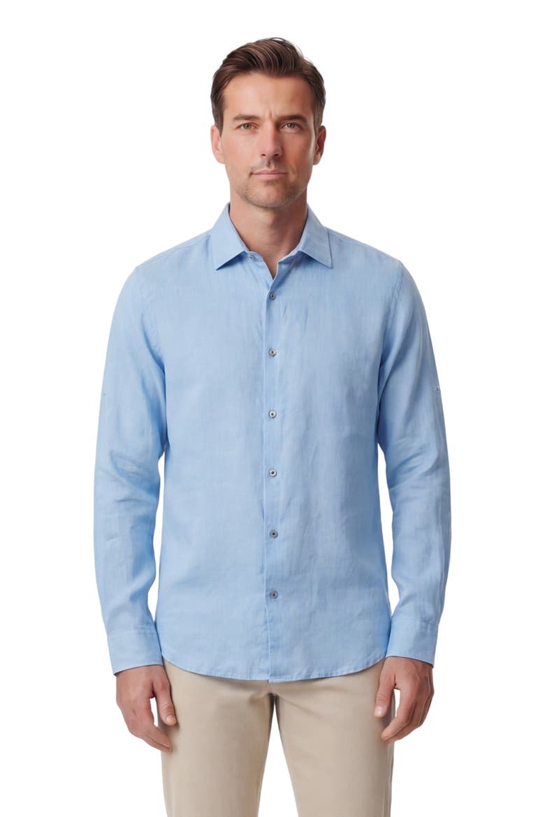 Uomo Solid Long Sleeve Fine Linen Shirt, Main, color, LAURENT BLUE