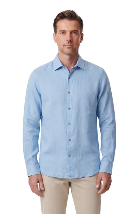 Uomo Solid Long Sleeve Fine Linen Shirt