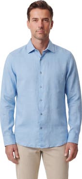 Lords of Harlech Uomo Solid Long Sleeve Fine Linen Shirt