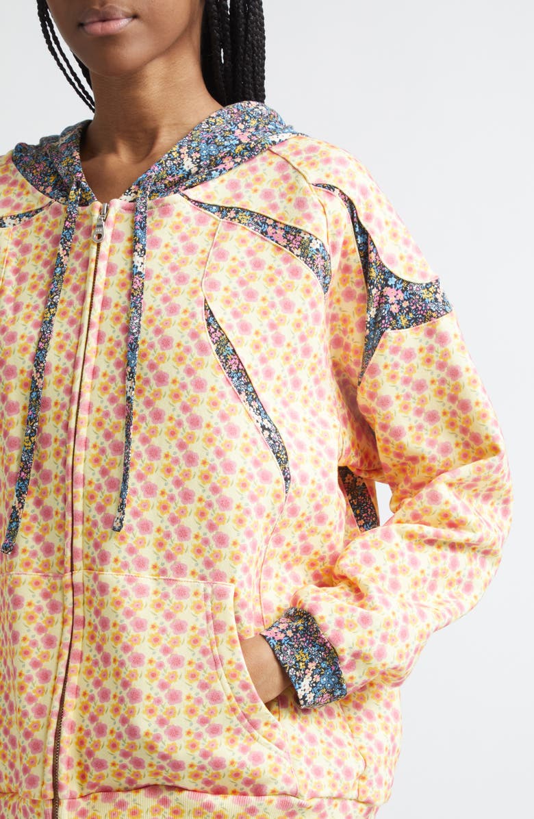 Paolina Russo Mixed Floral Print Full Zip Hoodie, Alternate, color, Pink/ Cream Flower