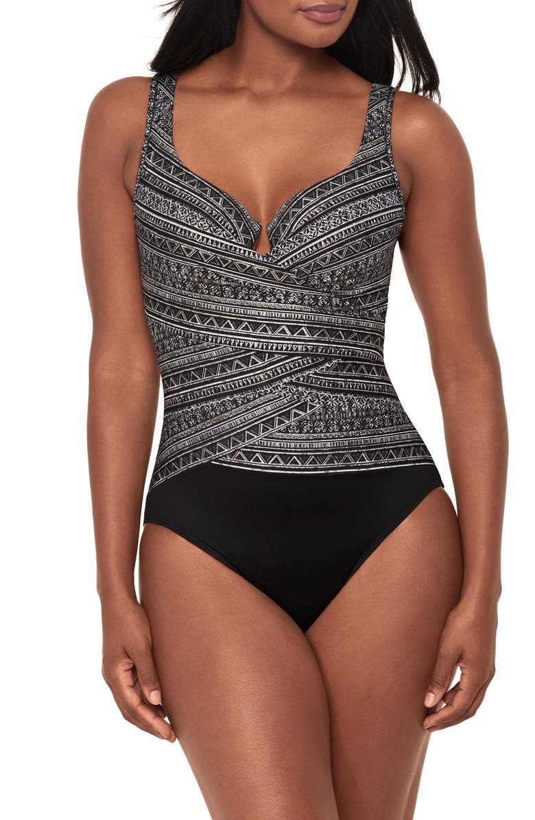 Miraclesuit<sup>®</sup> Elysium Escape Underwire One-Piece Swimsuit, Main, color, Black/ White