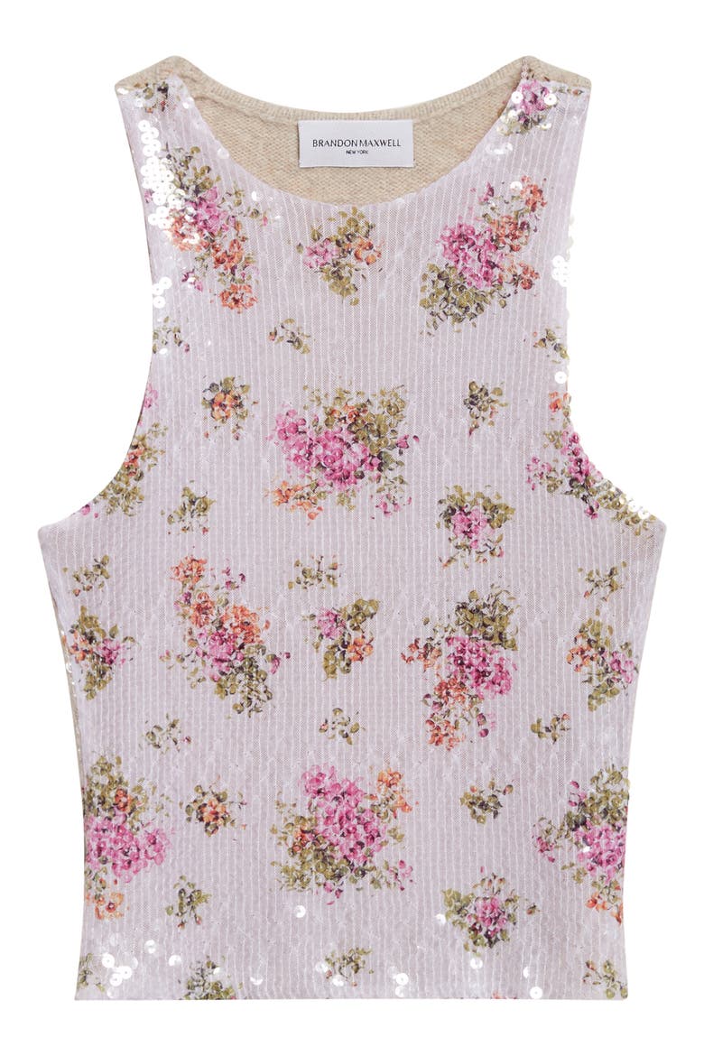 The Noemi Paillette & Cashmere Floral Tank, Alternate, color, PINK FLORAL / OATMEAL
