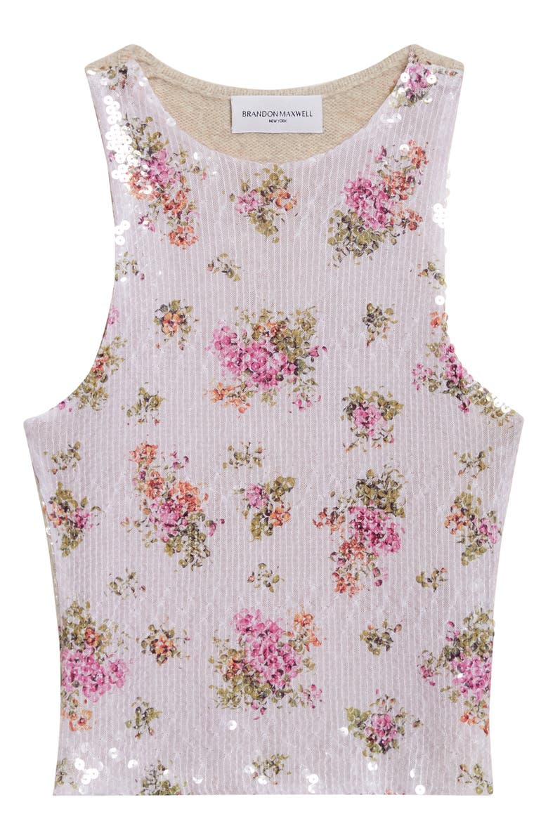 Brandon Maxwell The Noemi Paillette & Cashmere Floral Tank, Alternate, color, Pink Floral / Oatmeal