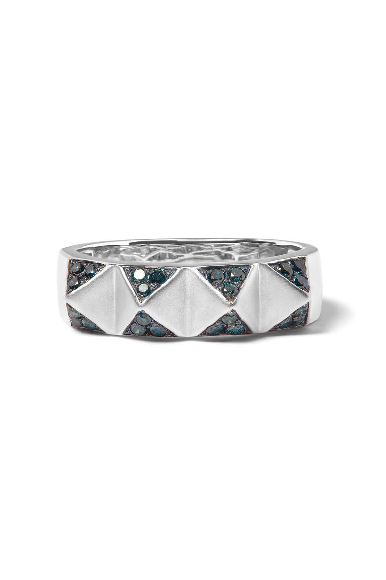 14K White Gold 1/4 Cttw Treated Blue Diamond Pyramid Band Ring, Alternate, color, White
