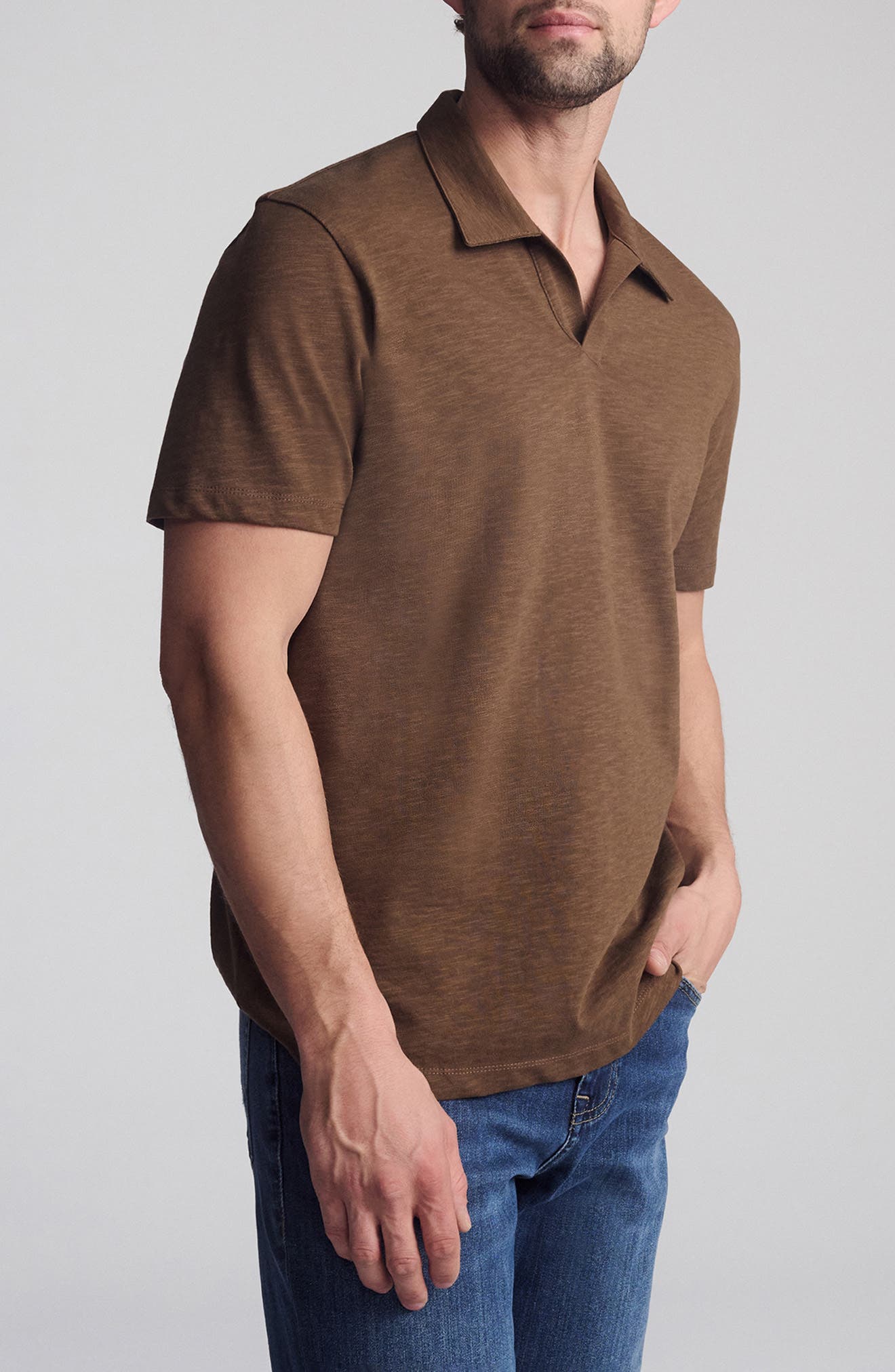 Solid Cotton Johnny Collar Polo - image 2