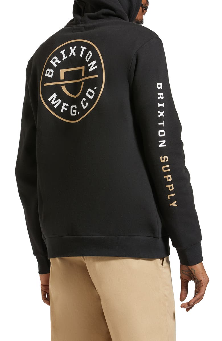 Brixton Crest Logo Pullover Hoodie, Alternate, color, Black/ Sand/ White