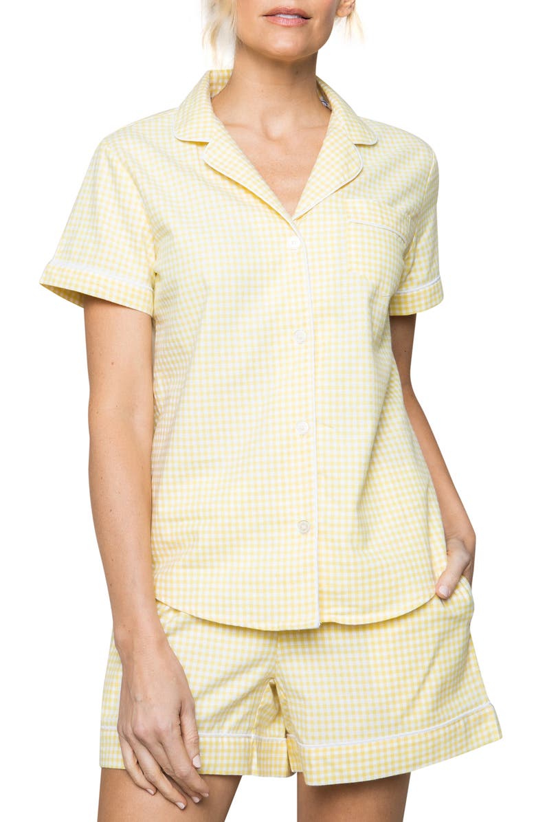 Petite Plume Gingham Check Short Cotton Pajamas, Main, color, Yellow