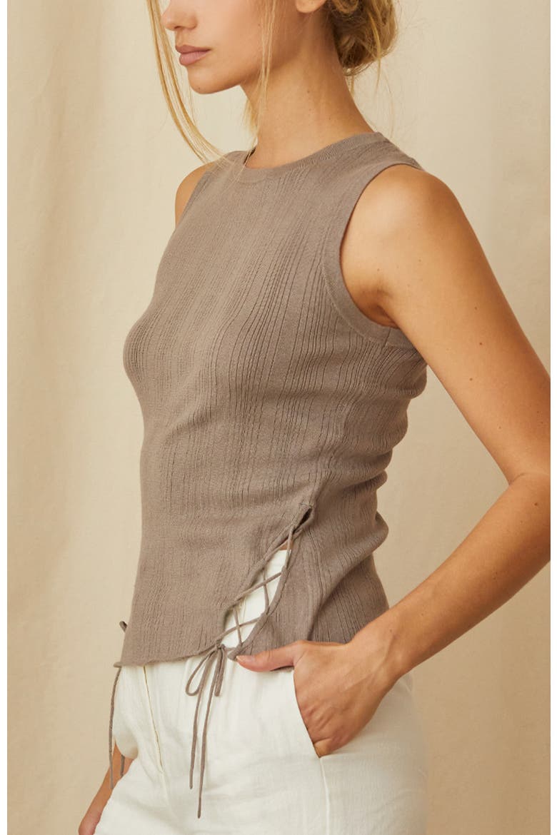 Lace Up Linen Blend Knit Tank Top, Alternate, color, Taupe