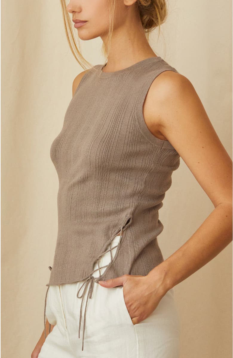 CRESCENT Lace Up Linen Blend Knit Tank Top, Alternate, color, Taupe