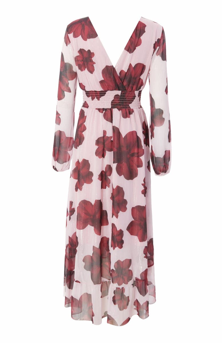 QUIZ Floral Midi Dip Hem Dress, Alternate, color, Blush