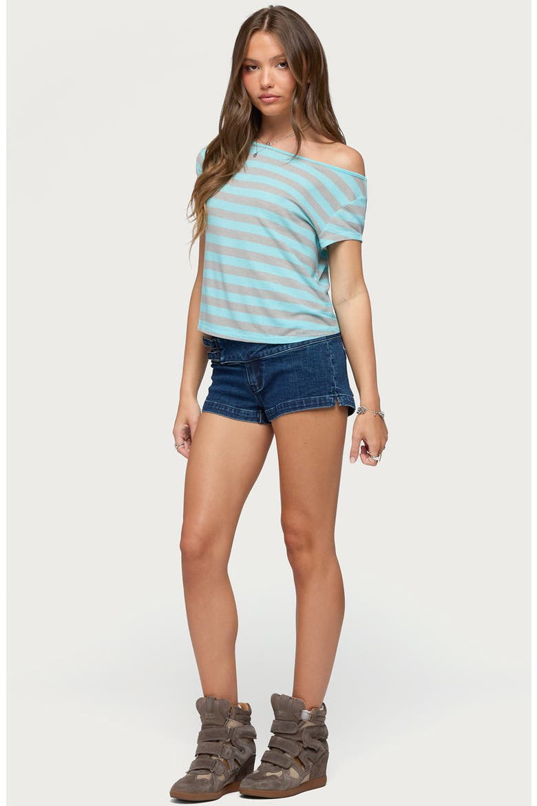 Belted Low Rise Denim Shorts, Alternate, color, BLUE
