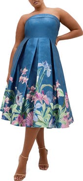 City Chic Tiffany Bloom Strapless Fit & Flare Dress