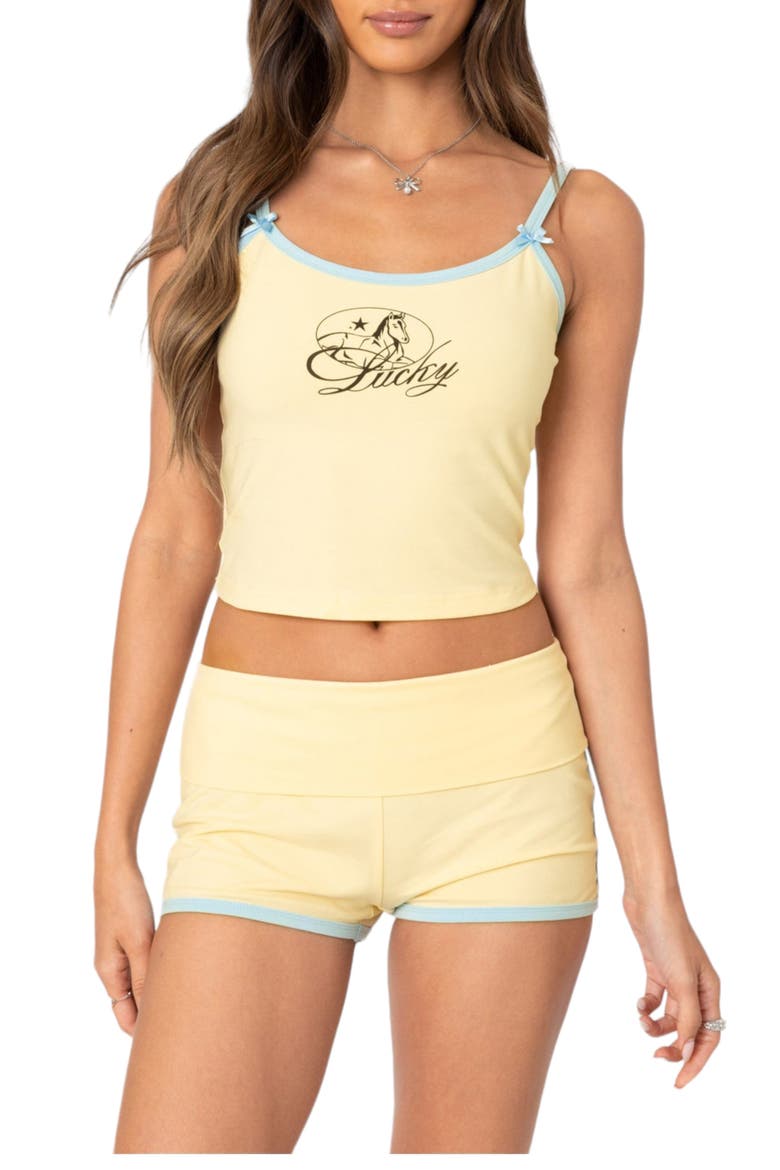 Lucky Contrast Stretch Cotton Blend Crop Camisole, Main, color, YELLOW