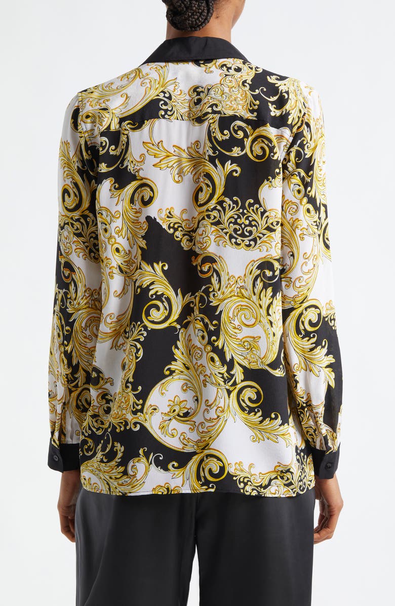 L'AGENCE Gio Scroll Print Silk Button-Up Shirt, Alternate, color, Black/ Gold Baroque