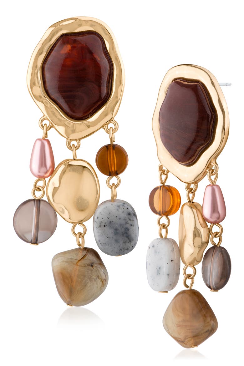 Pebbled Mixed Stone Statement Drop Earrings, Main, color, MULTI/ GOLD