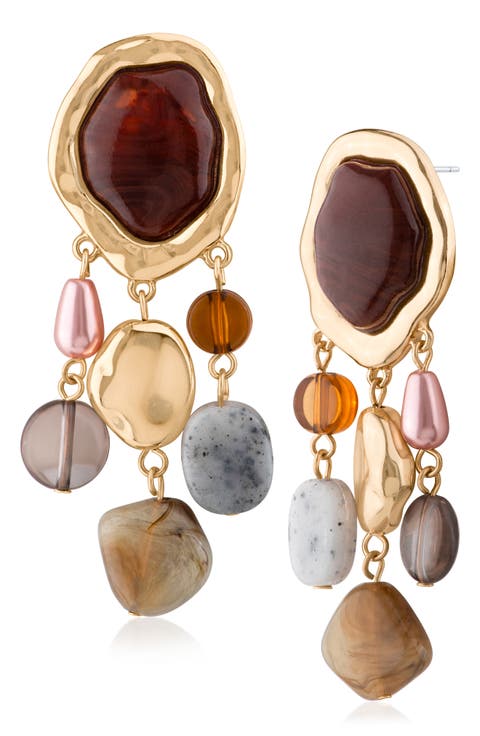 Pebbled Mixed Stone Statement Drop Earrings