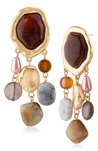 Pebbled Mixed Stone Statement Drop Earrings