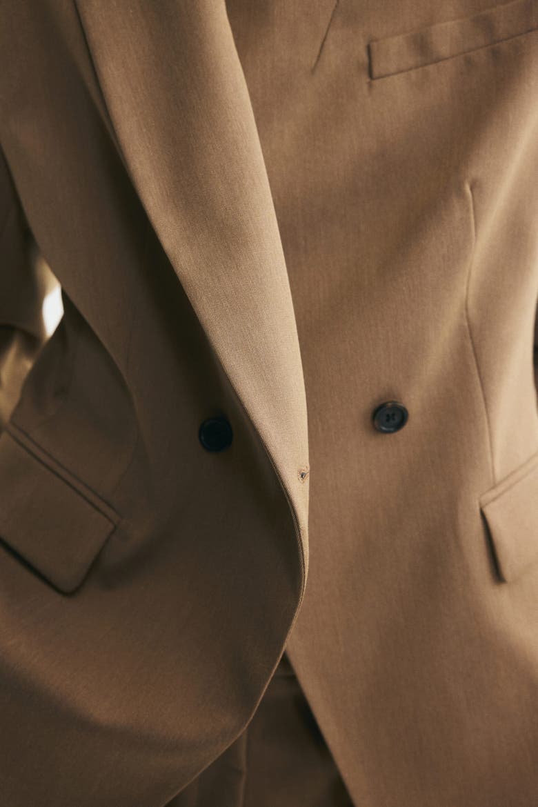 Defined-Waist Double-Breasted Blazer, Alternate, color, Dark beige