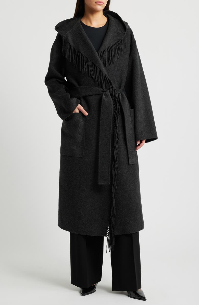 COS Fringe Detail Double Face Wool Blend Wrap Coat, Main, color,