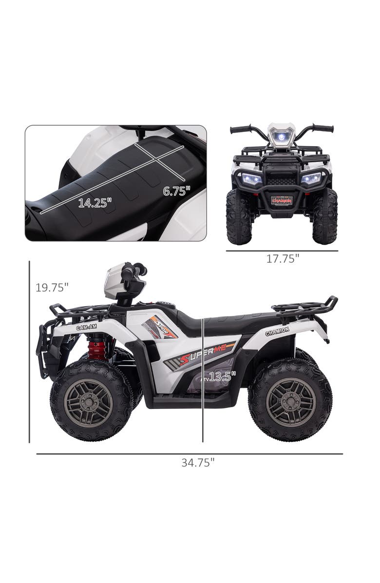 Aosom 12V Kids ATV 4 Wheeler with AUX, USB, Wear-Resistant Tread, Alternate, color, White