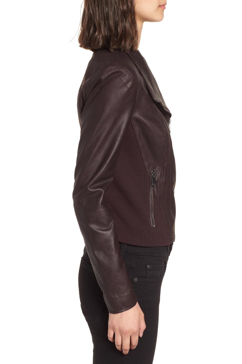 Felix Leather Moto Jacket with Knit Panels, Alternate, color, BURGUNDY