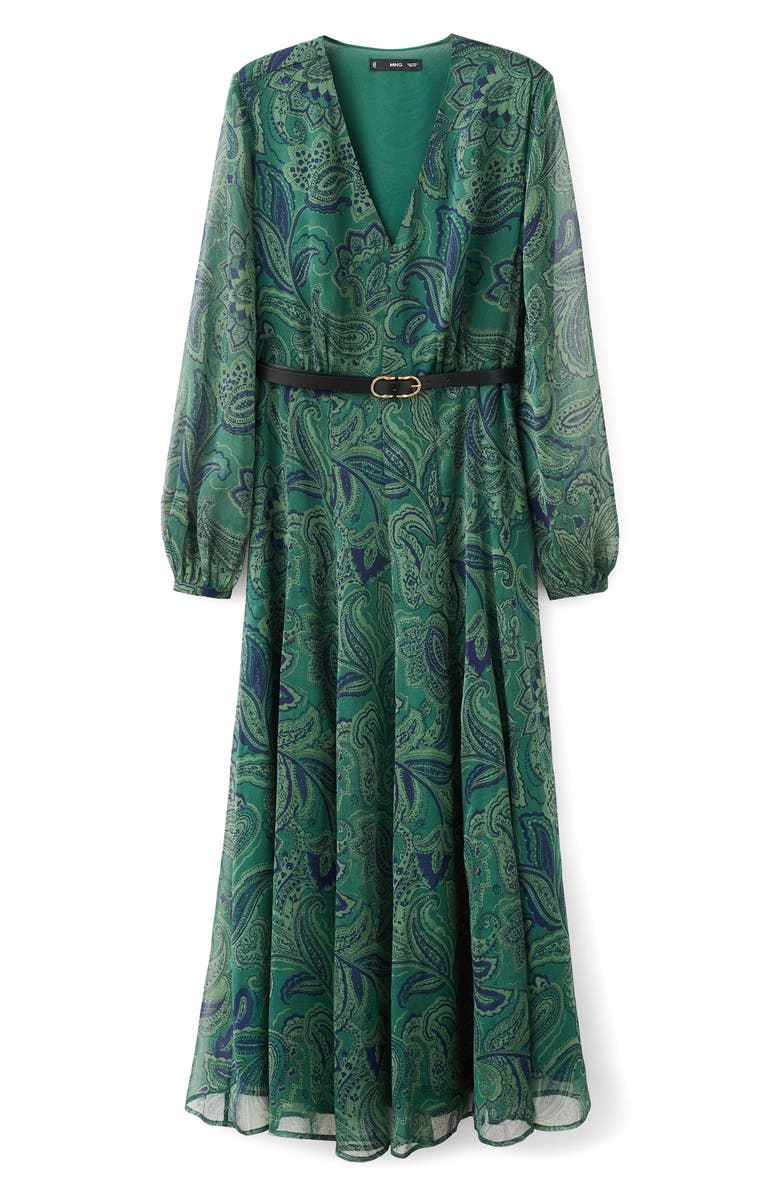 MANGO Print Long Sleeve Maxi Dress, Main, color, Green