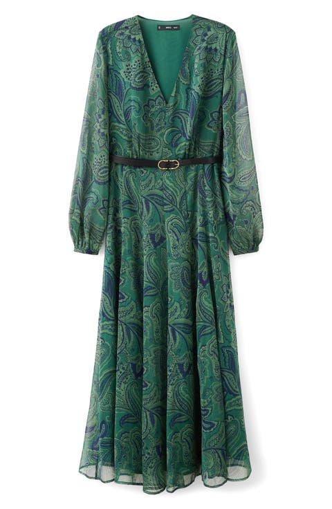 Print Long Sleeve Maxi Dress