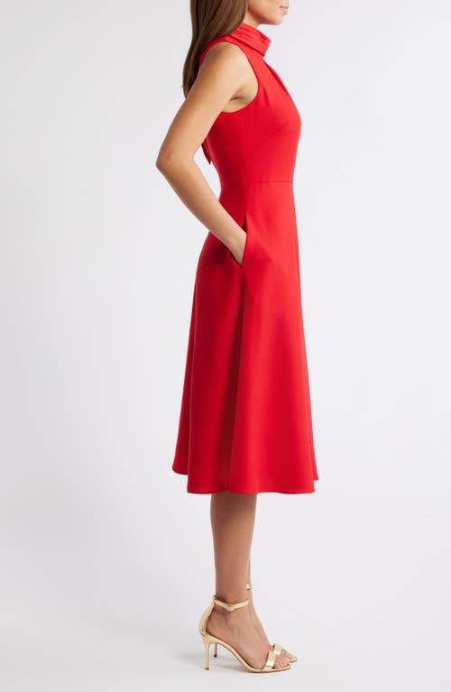 ELIZA J ELIZA J BOW MOCK NECK FIT & FLARE MIDI DRESS 