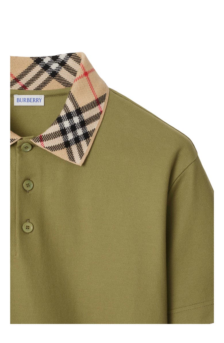 Burberry Check Collar Cotton Polo Shirt, Alternate, color, Estate Green