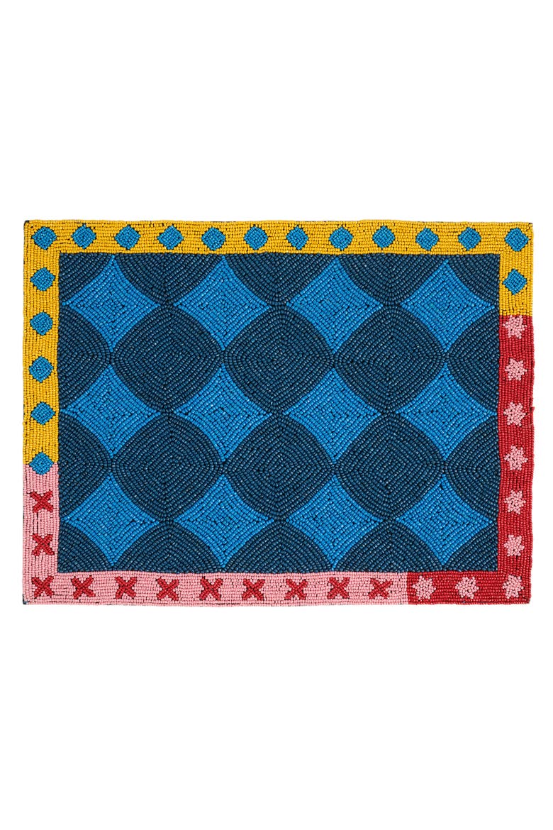 Dadri Beadded Placemat Geometric 12X16 In, Main, color, Blue