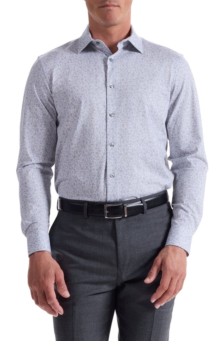 Bugatchi Jimmy OoohCotton<sup>®</sup> Floral Button-Up Shirt, Main, color, Platinum