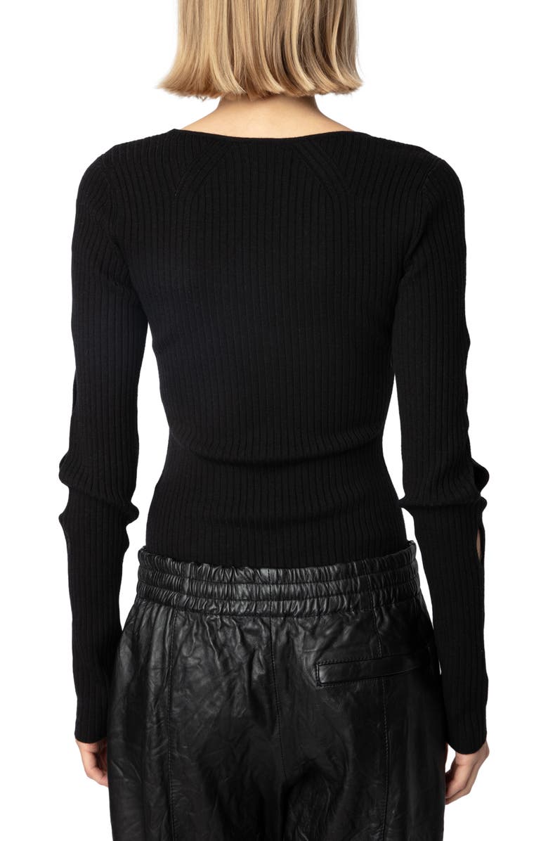 Zadig & Voltaire Syla Cutout Merino Wool Blend Rib Sweater, Alternate, color, 