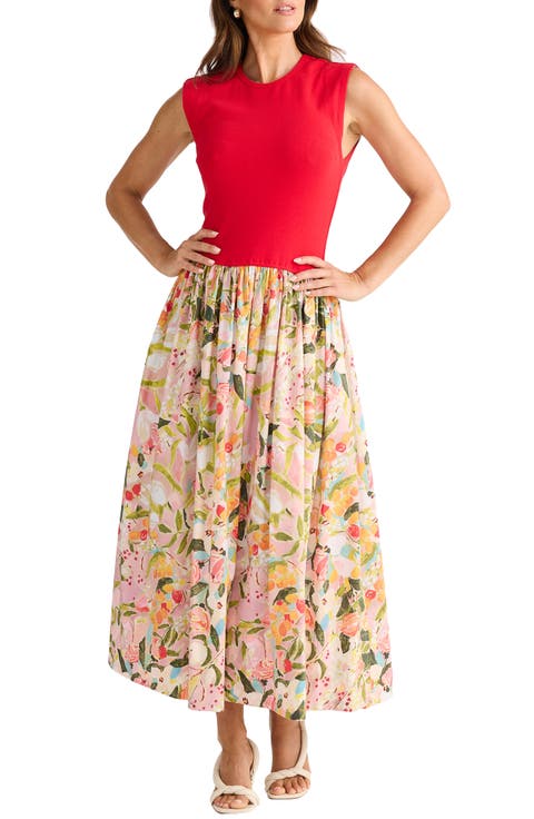 Daphne Floral Mixed Media Midi Dress