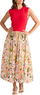 Brave+True Daphne Floral Mixed Media Midi Dress
