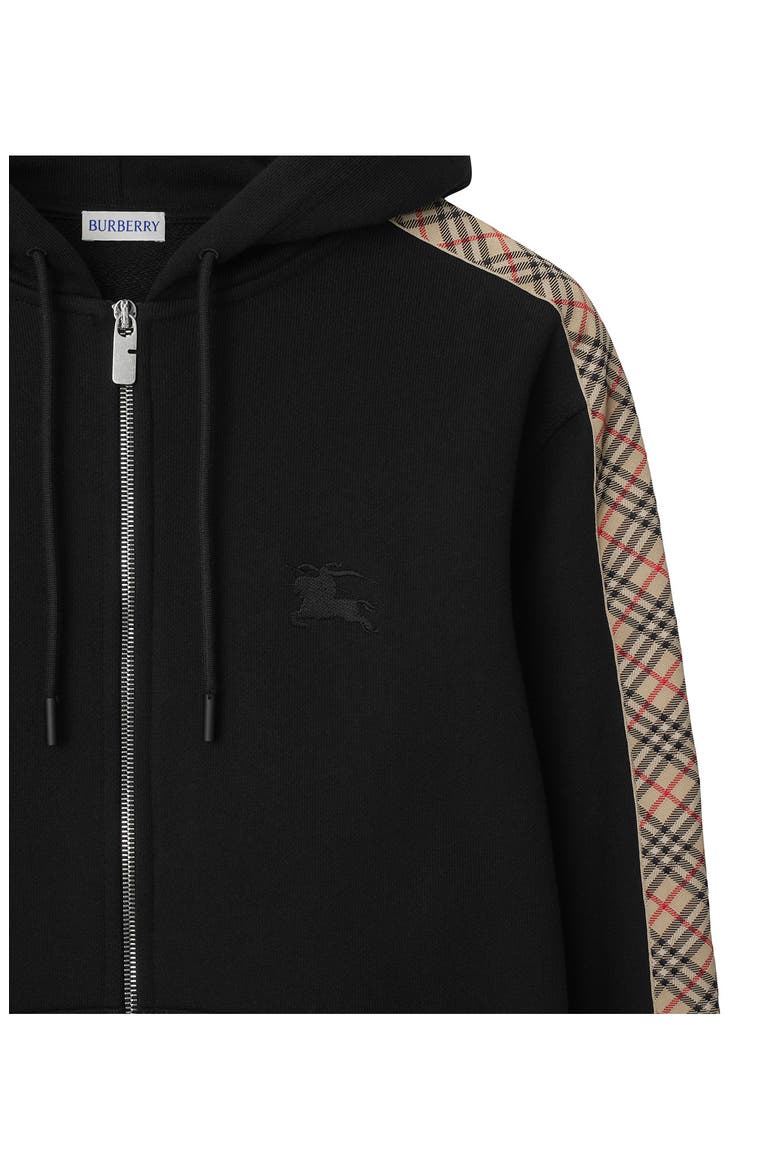 EKD Embroidered Check Trim French Terry Full Zip Hoodie, Alternate, color, BLACK