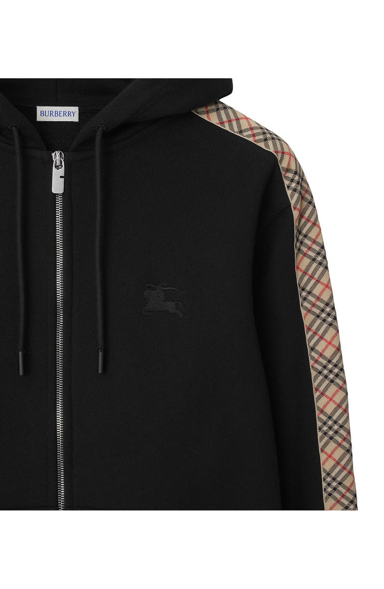 Burberry EKD Embroidered Check Trim French Terry Full Zip Hoodie, Alternate, color, Black